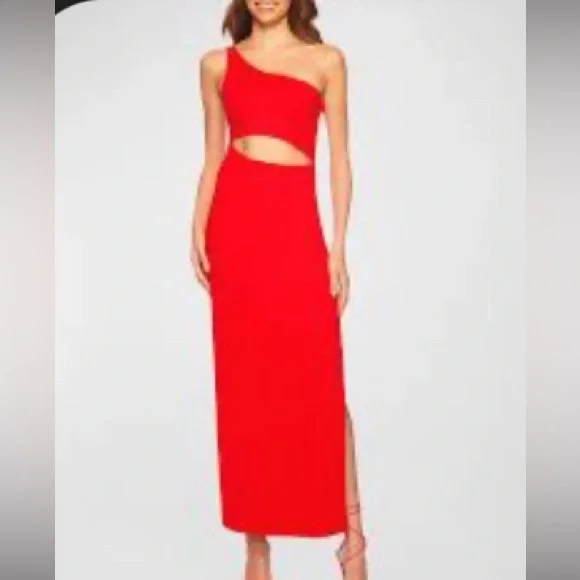 Susana Monaco one arm cut out high slit long dress / Red / Large / NWT - Picture 2 of 16